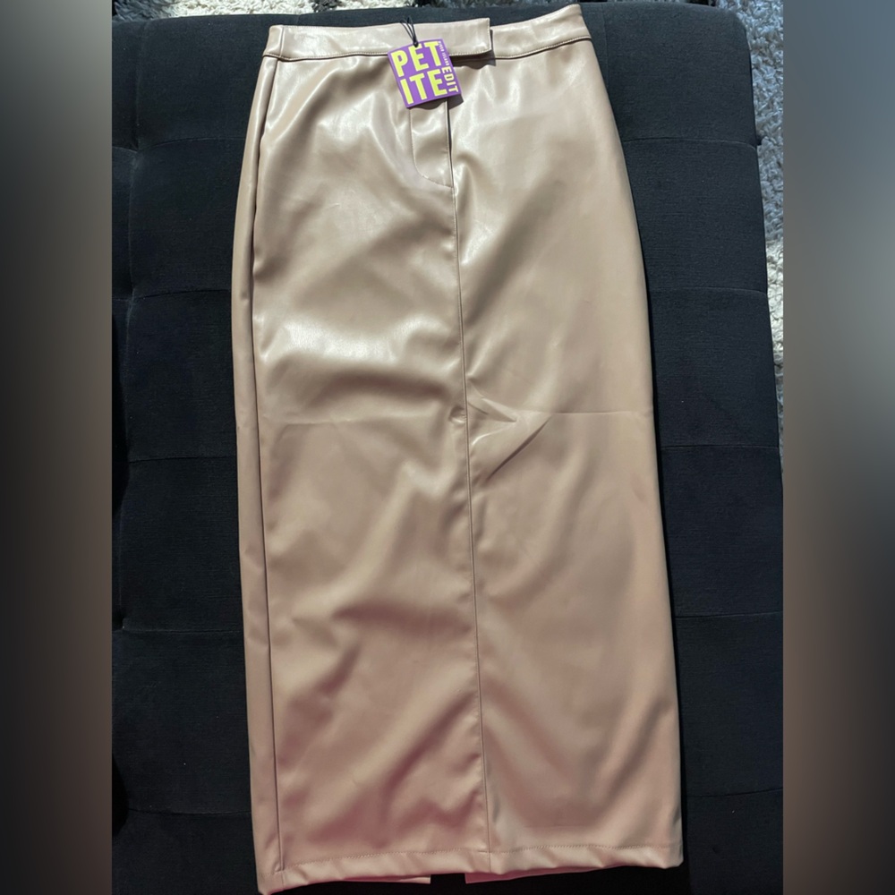 Beige Faux Leather Skirt